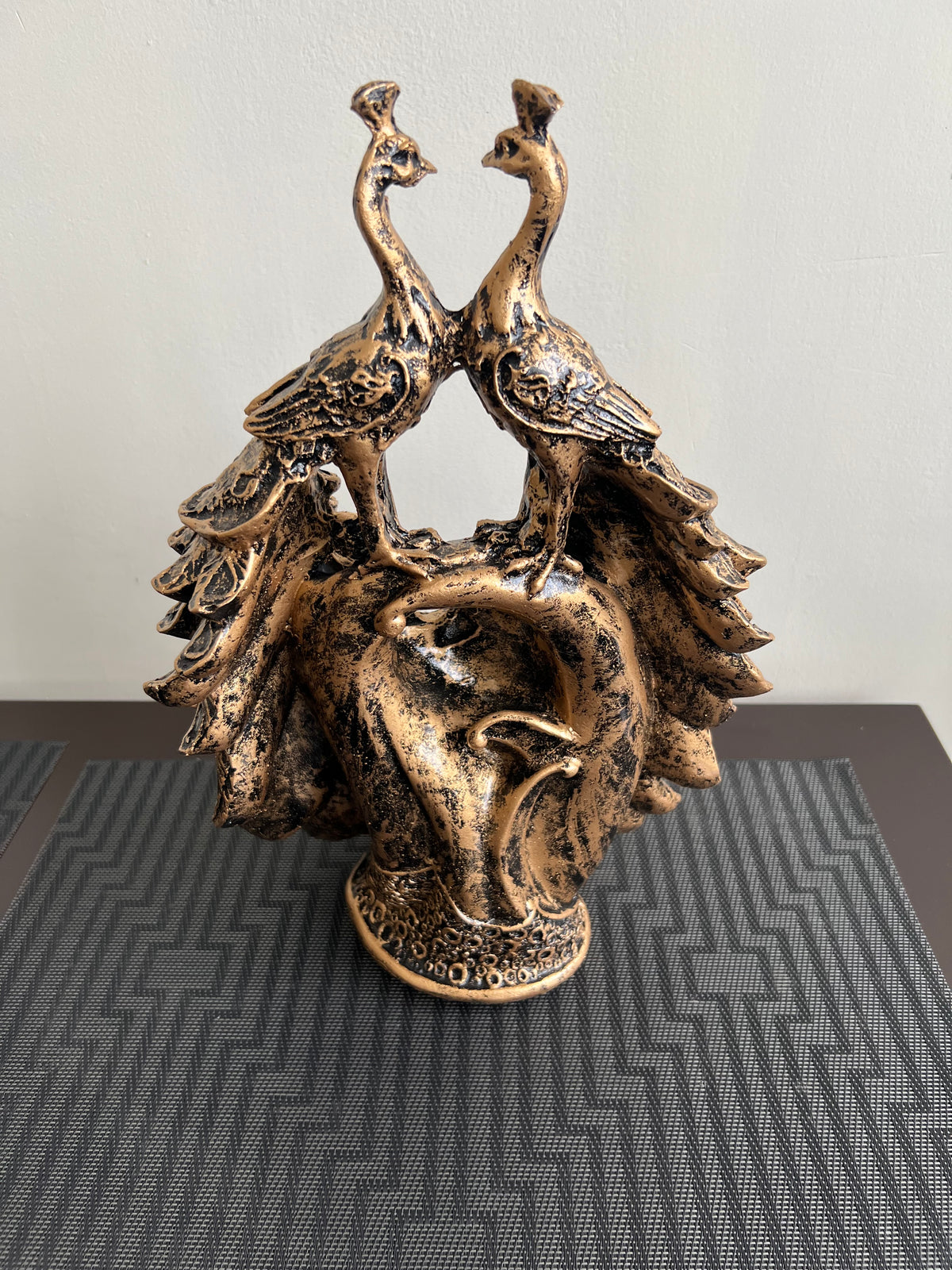 Twin Peacocks Sculpture Black Antique