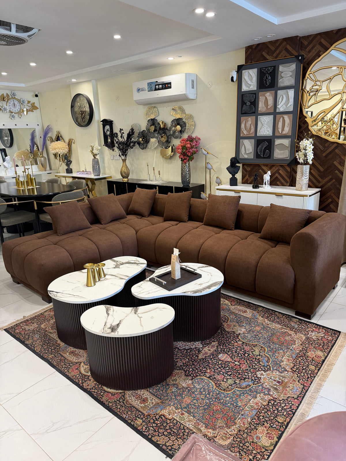 L shape Dark Brown beary Sofa 6 seater