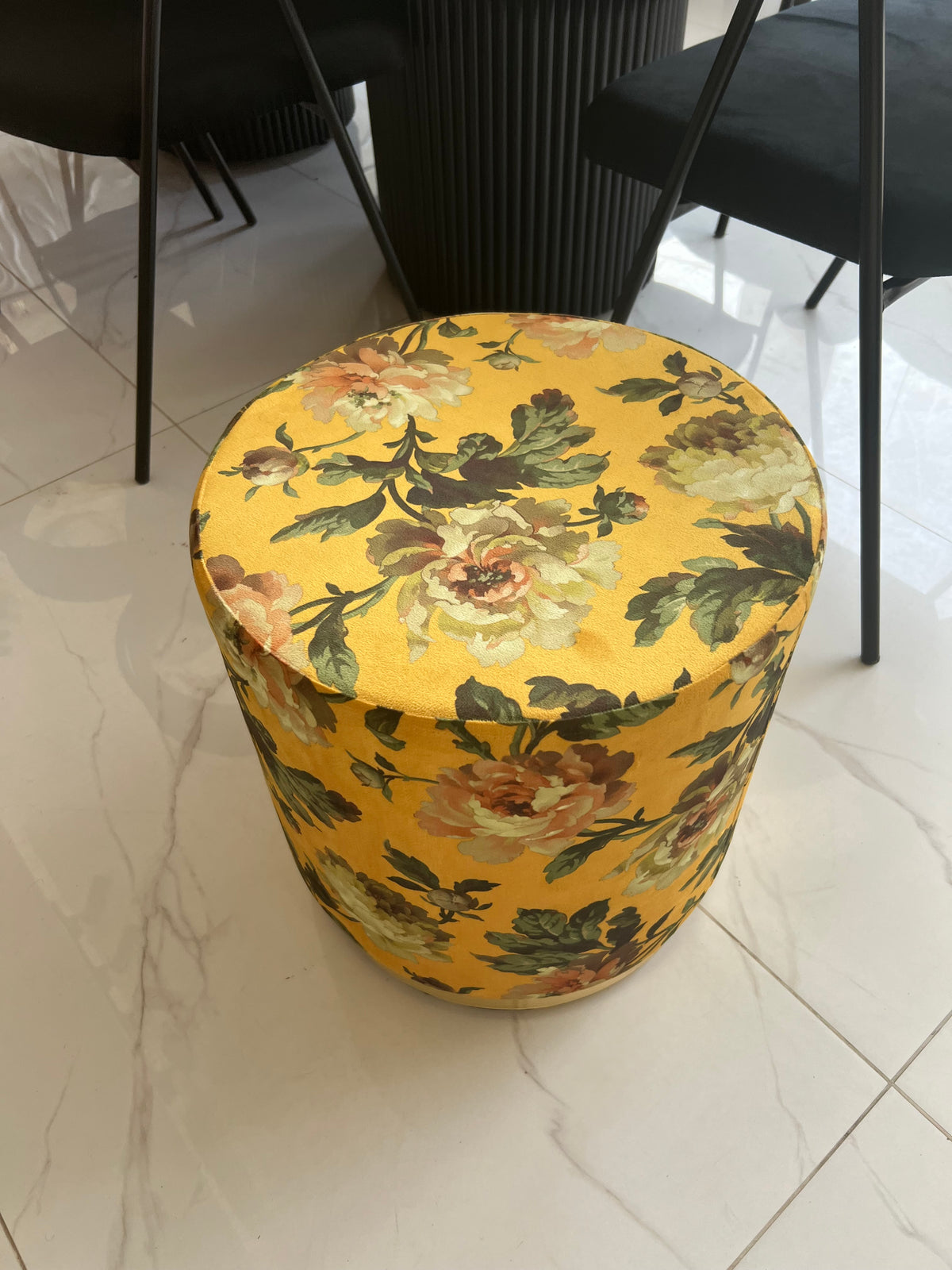 Mustard Printed Premium round Stool