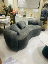 Grey Isle boucle curved sofa 02