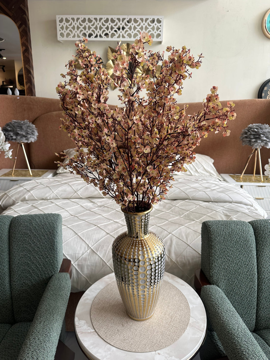 Faux Eucalyptus Spray Pink & beige