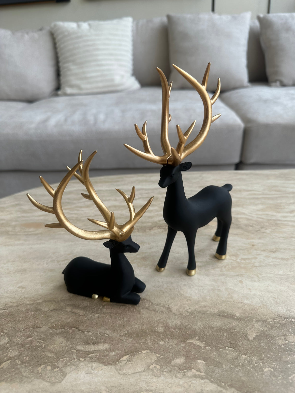 Regal Deer Sculpture set Black & gold Small 004