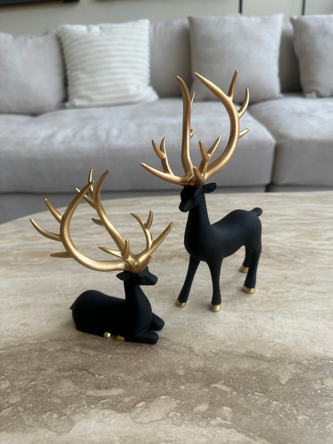Regal Deer Sculpture set Black & gold Small 004