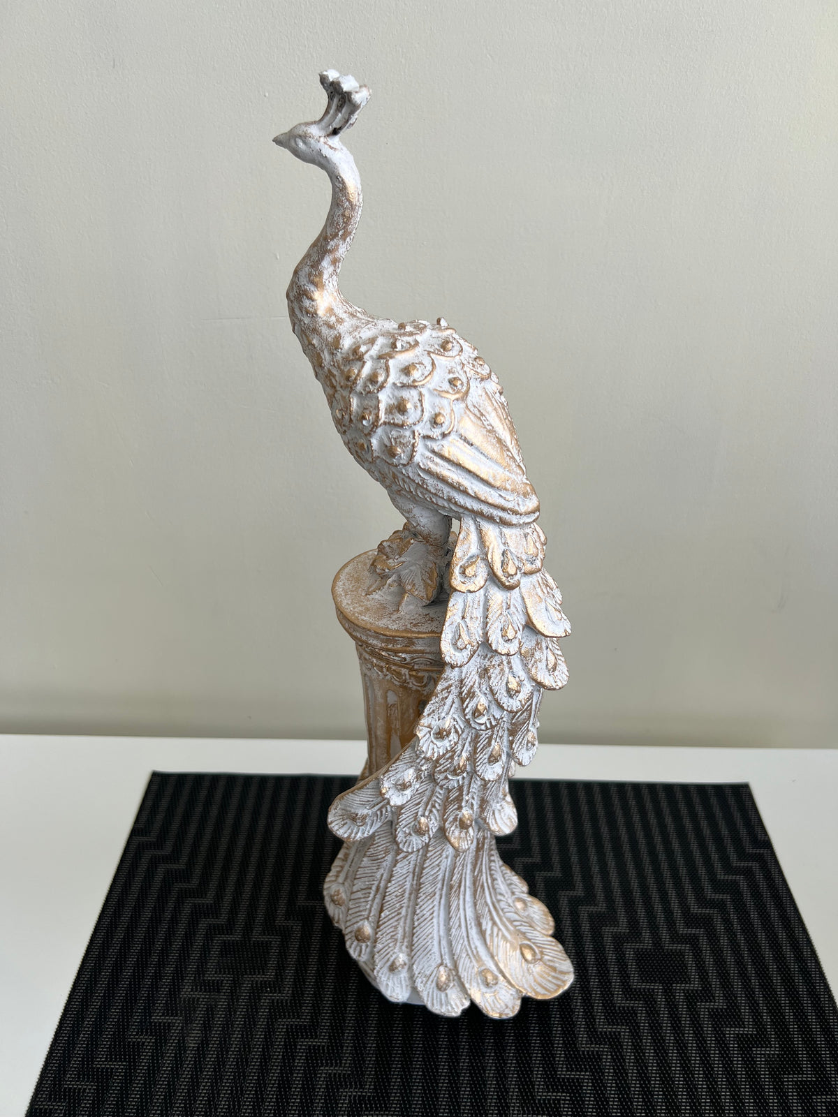Peacock Sculpture White Antique