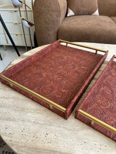 Antique Brown Leather Tray set with design 014