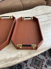 Antique Brown Leather Tray set with Gold handles 019