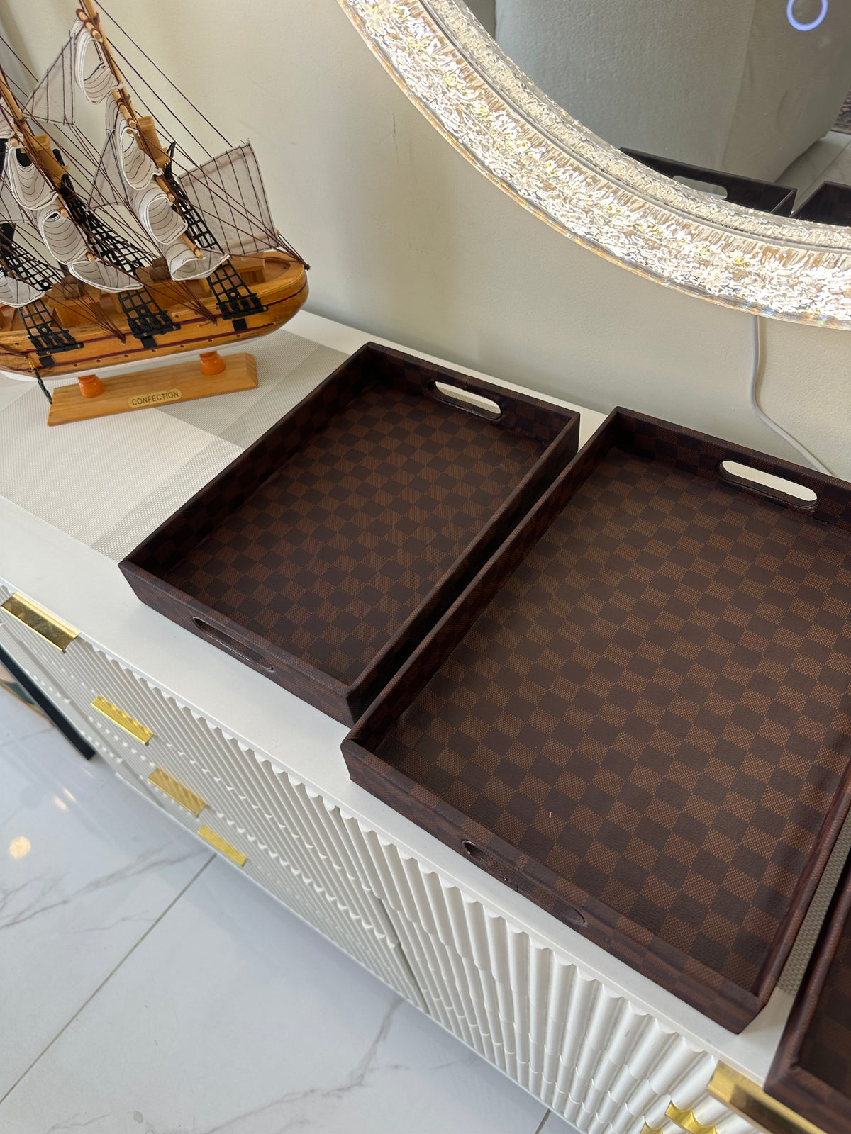 Leather Tray set Checkered