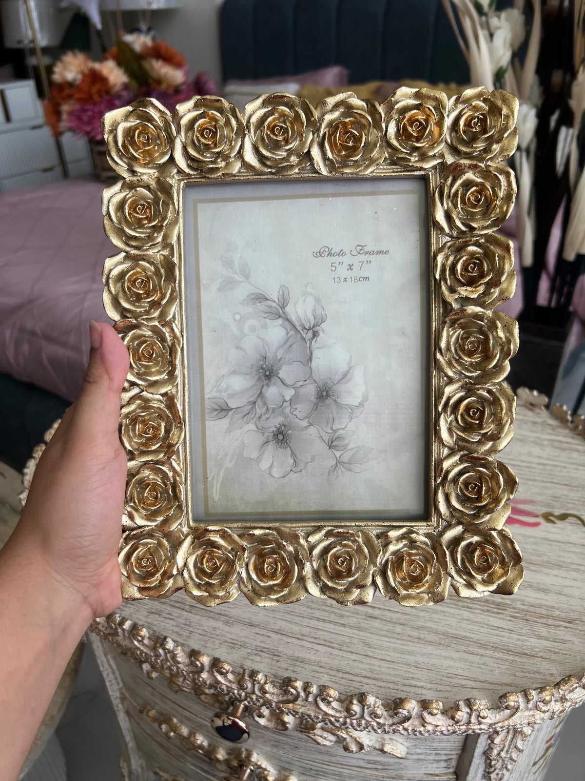 Resin Frame Flowers Gold 002