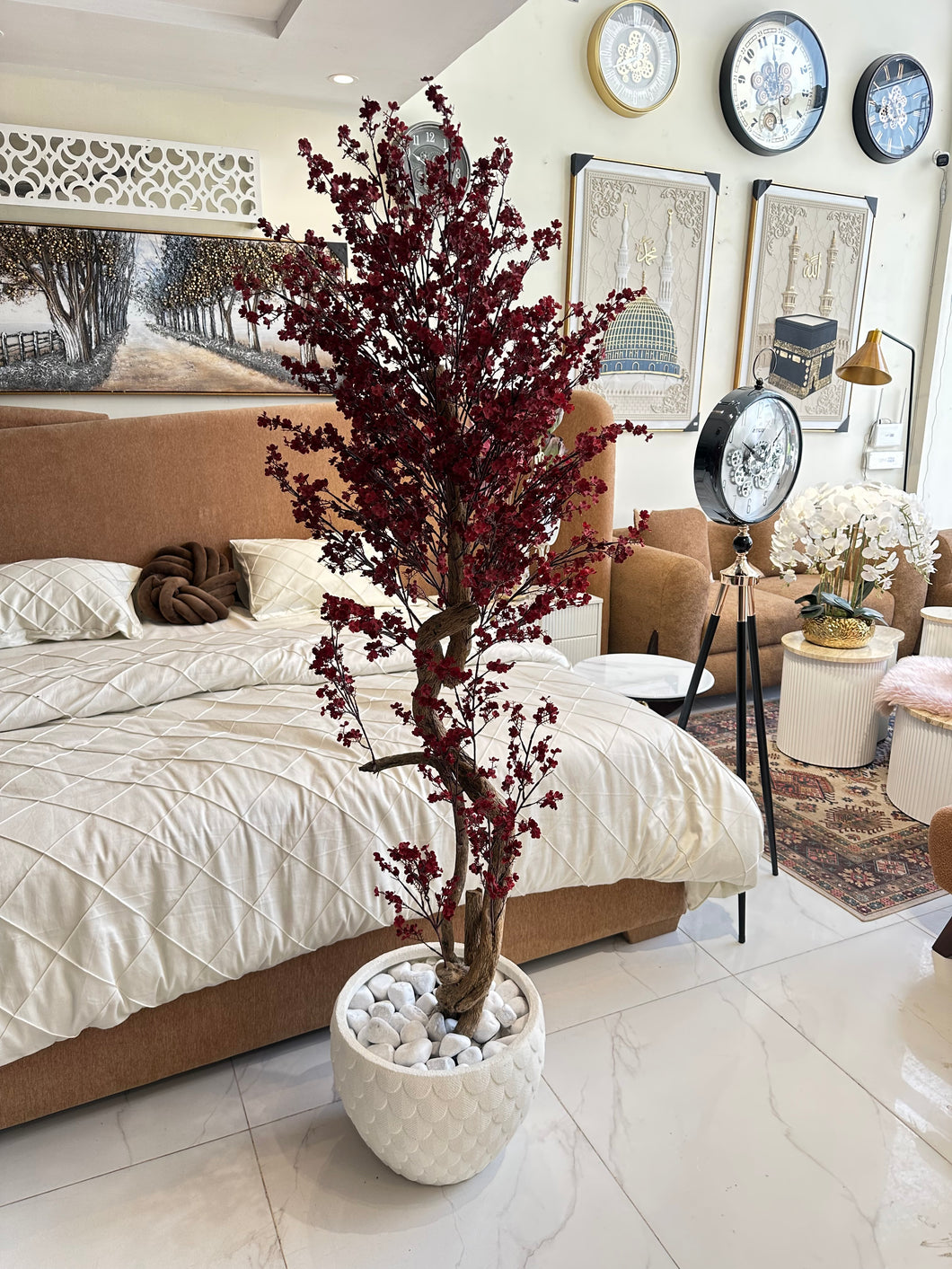 Faux Eucalyptus Red flower Plant with Imported Planter