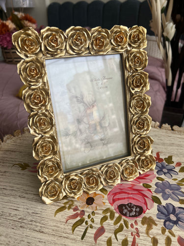 Resin Frame Flowers Gold 002