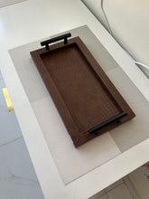 Leather Tray Brown with metal handles 011