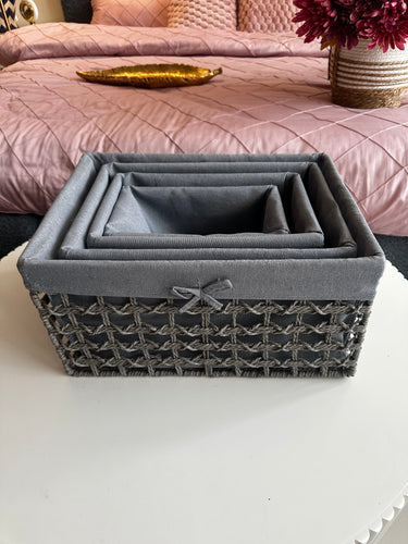Grey Hand Woven Rattan Storage Baskets