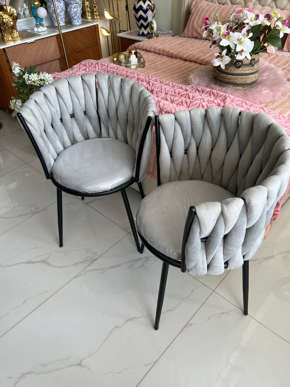 Grey Knotted chair set of 2