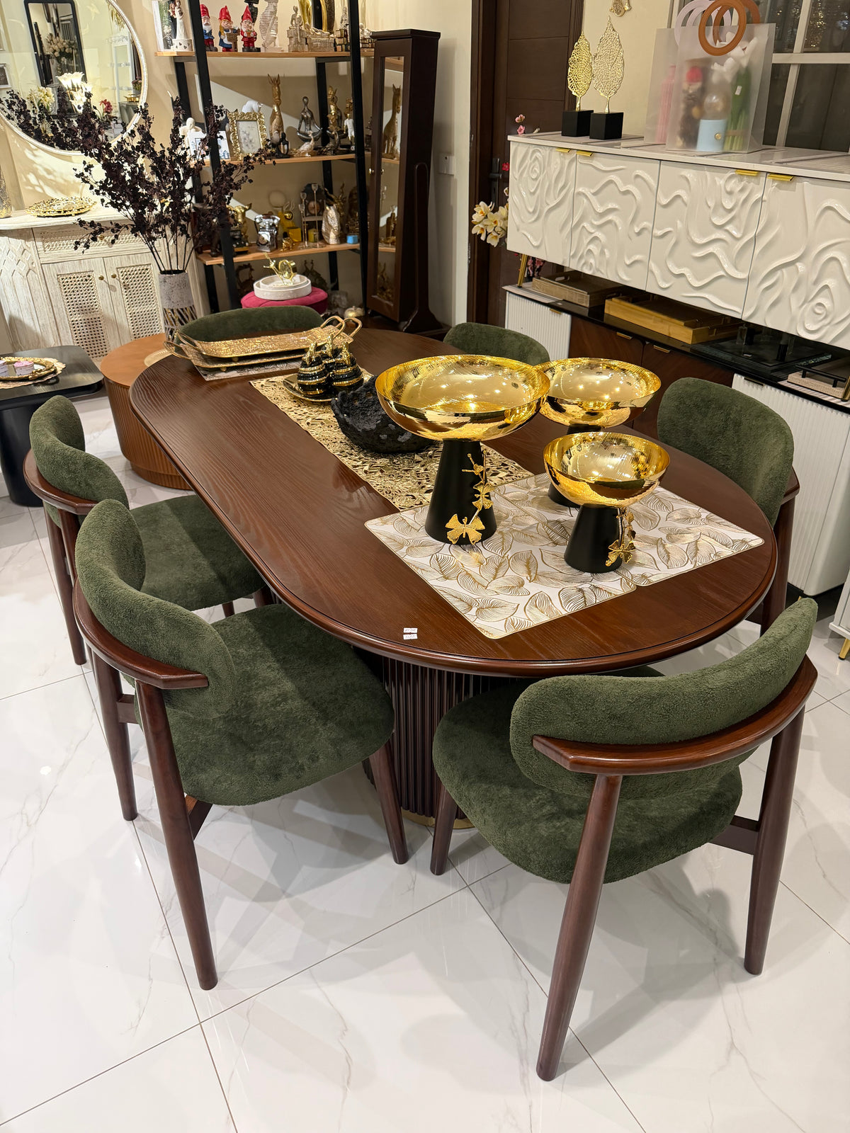 Brown Ashwood Dining Table with Olive Woody Chairs