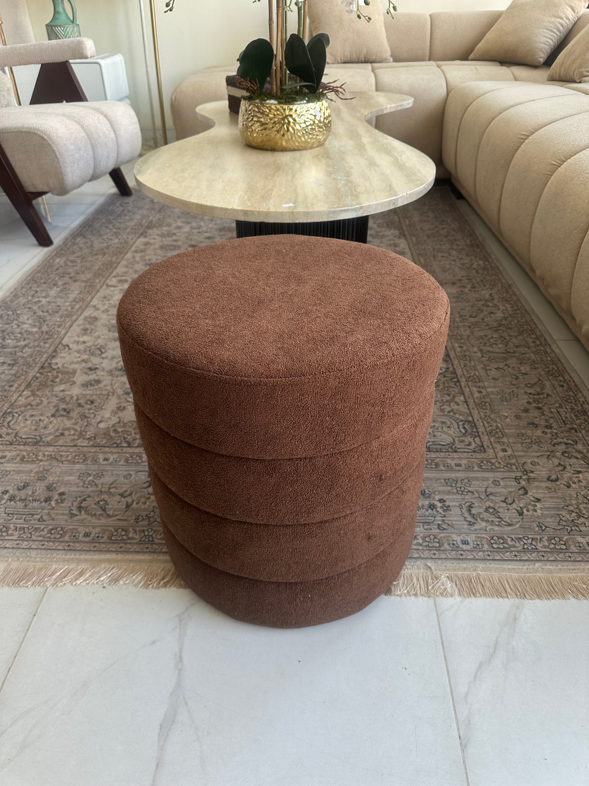 Boucle Premium round Stool Brown 0016