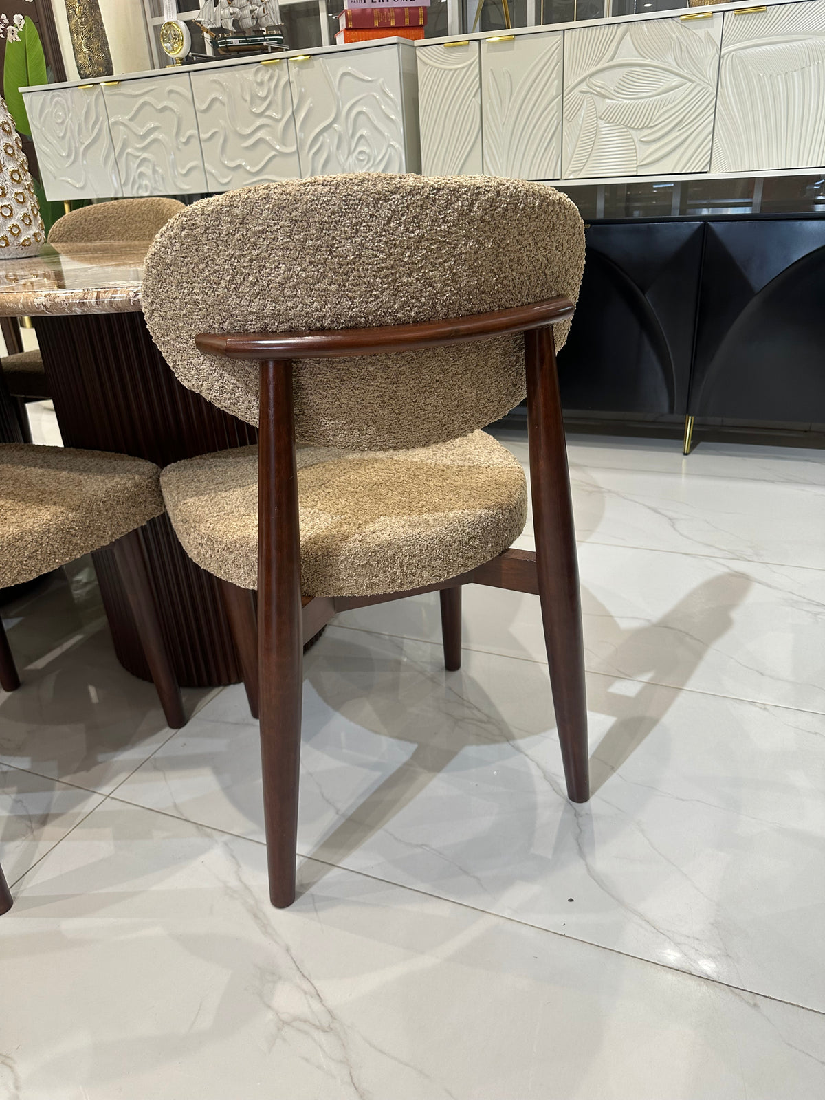 Marble Texture Dining table with Woody Chairs 04