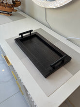Leather Tray Black with metal handles 010