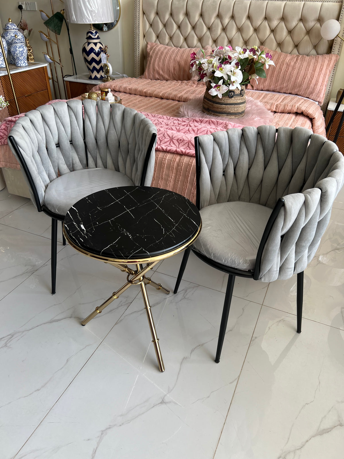 Grey Knotted chair set with table