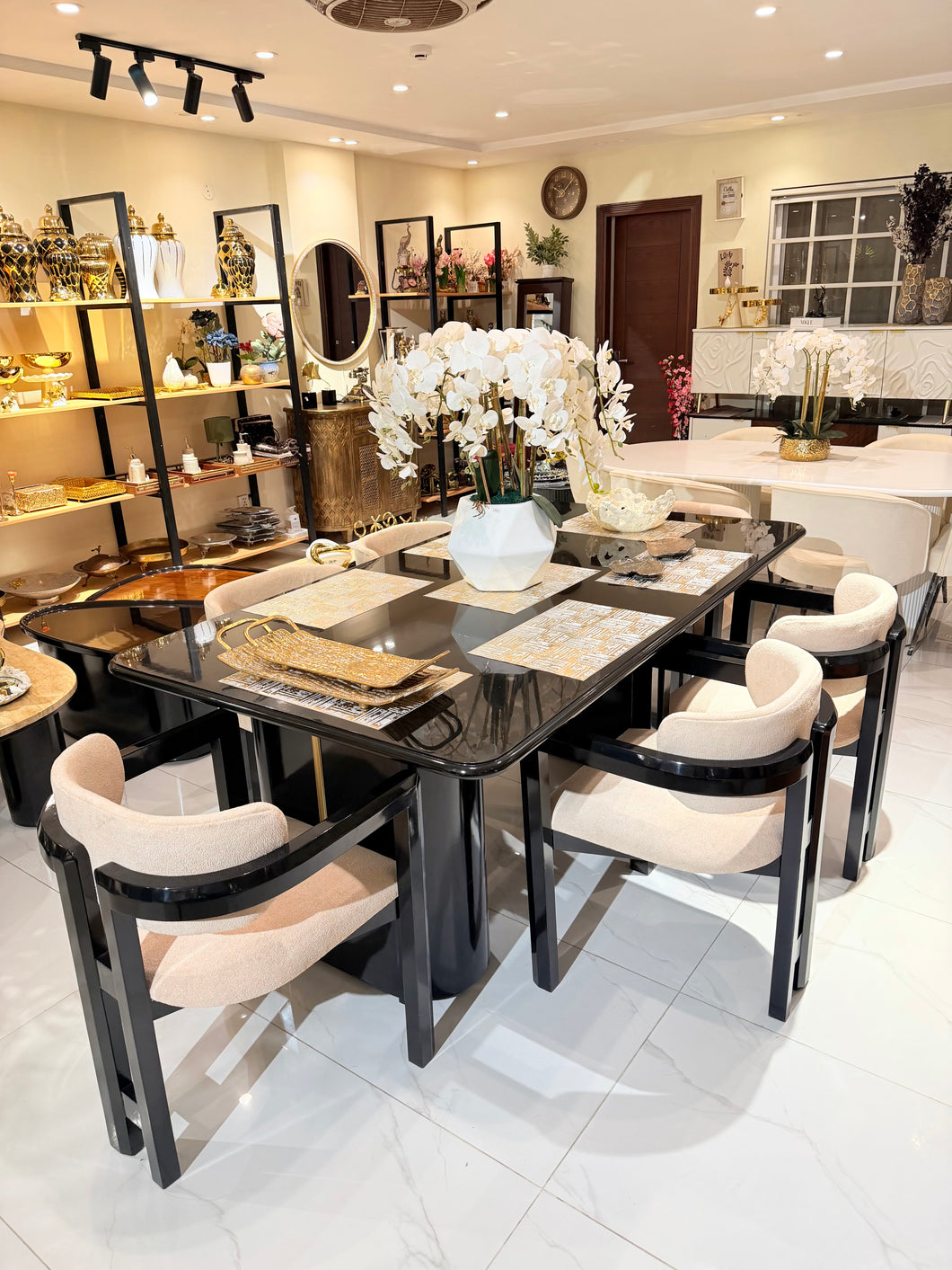 Black Deco Dinning Table with Ladderback Chairs