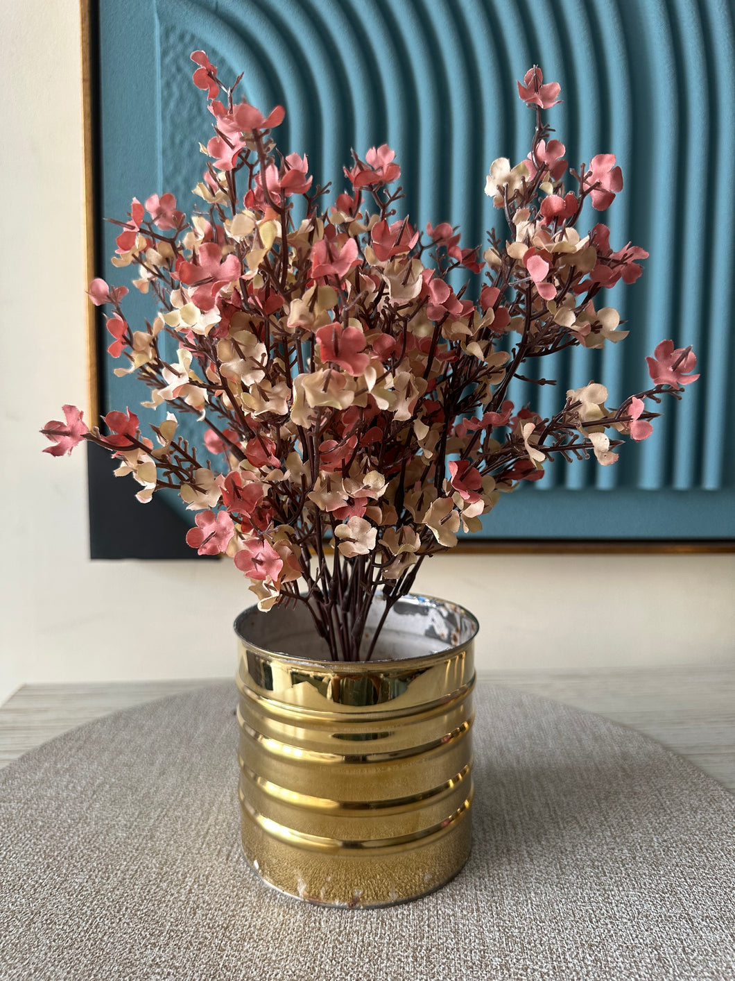 Beige Eucalyptus with Gold Planter