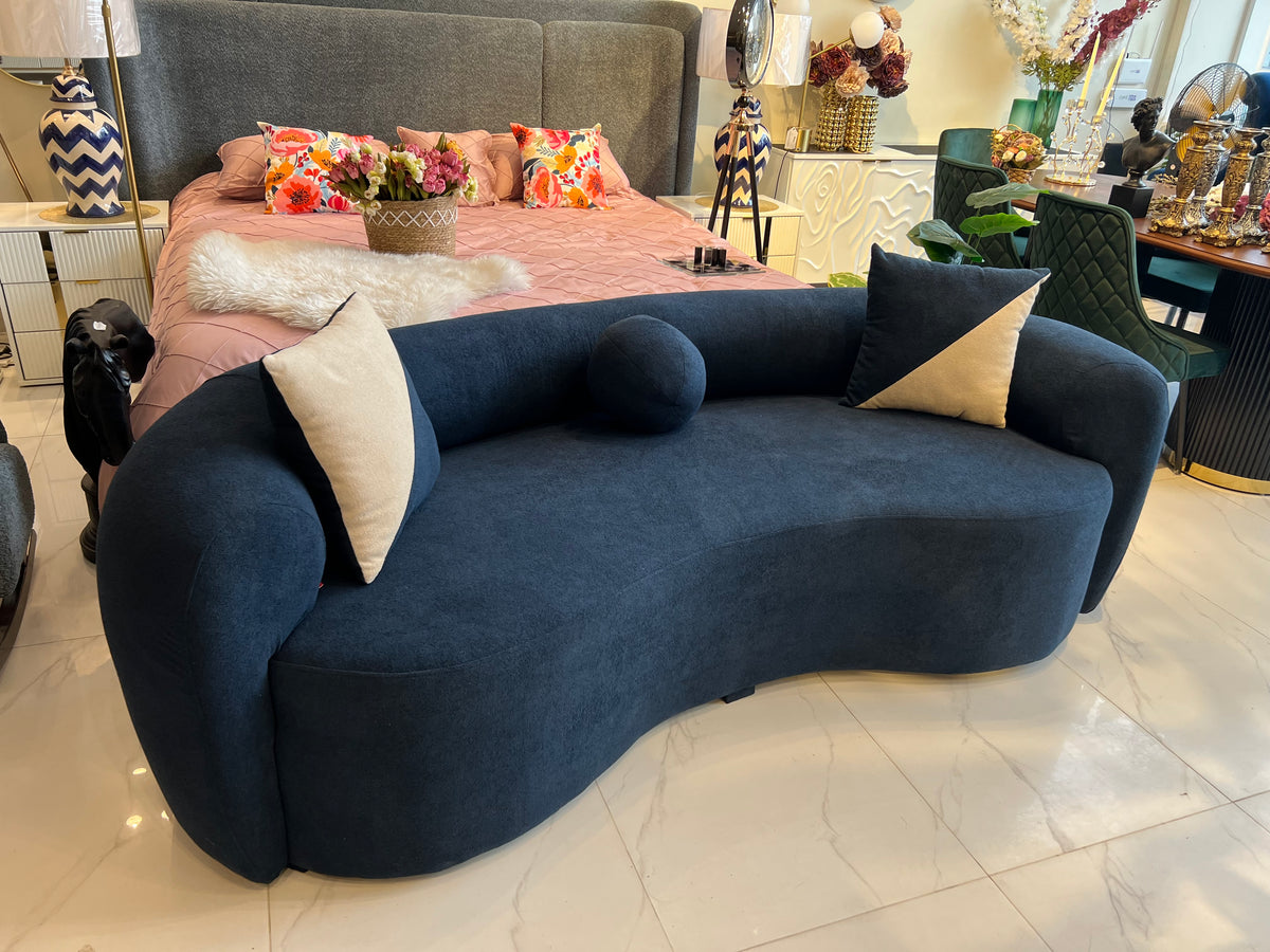 Dark Blue Isle boucle curved sofa