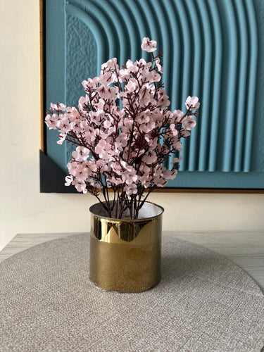Pink Eucalyptus with Gold Planter