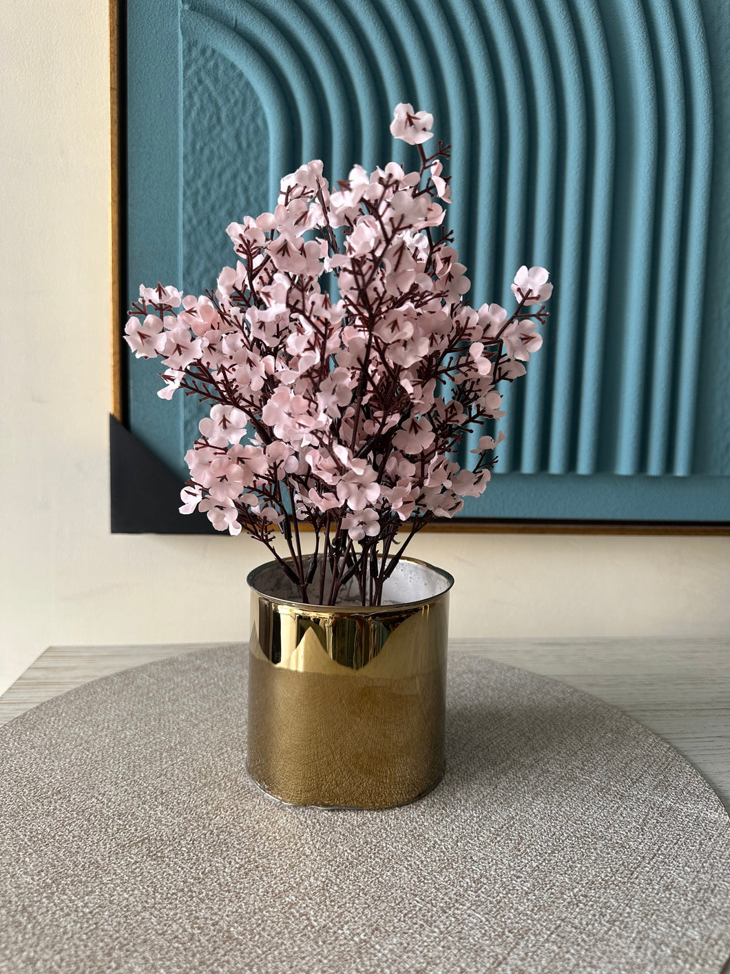 Pink Eucalyptus with Gold Planter