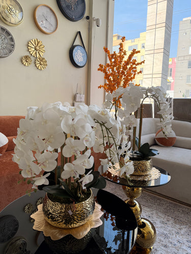 Orchids Flower Arrangement in brass pot