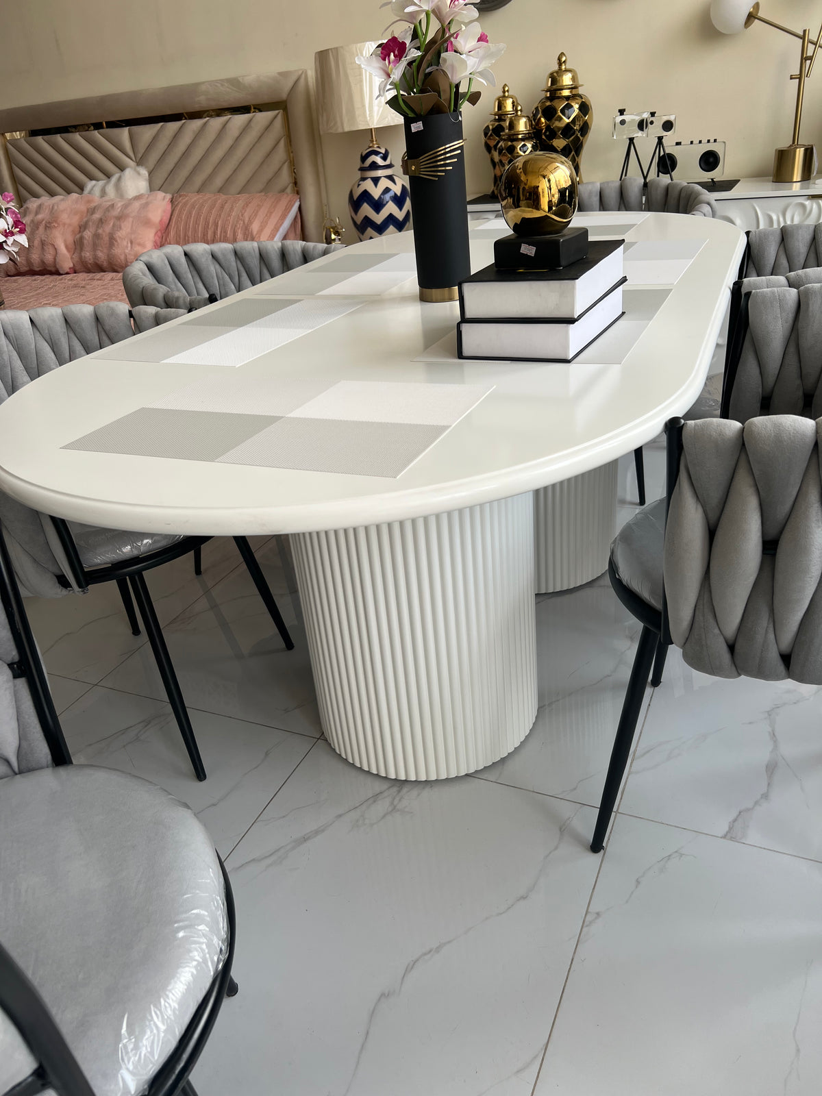 Grey pearl dining table