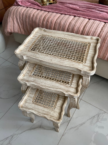 Cane Off White Nesting Tables set of 3