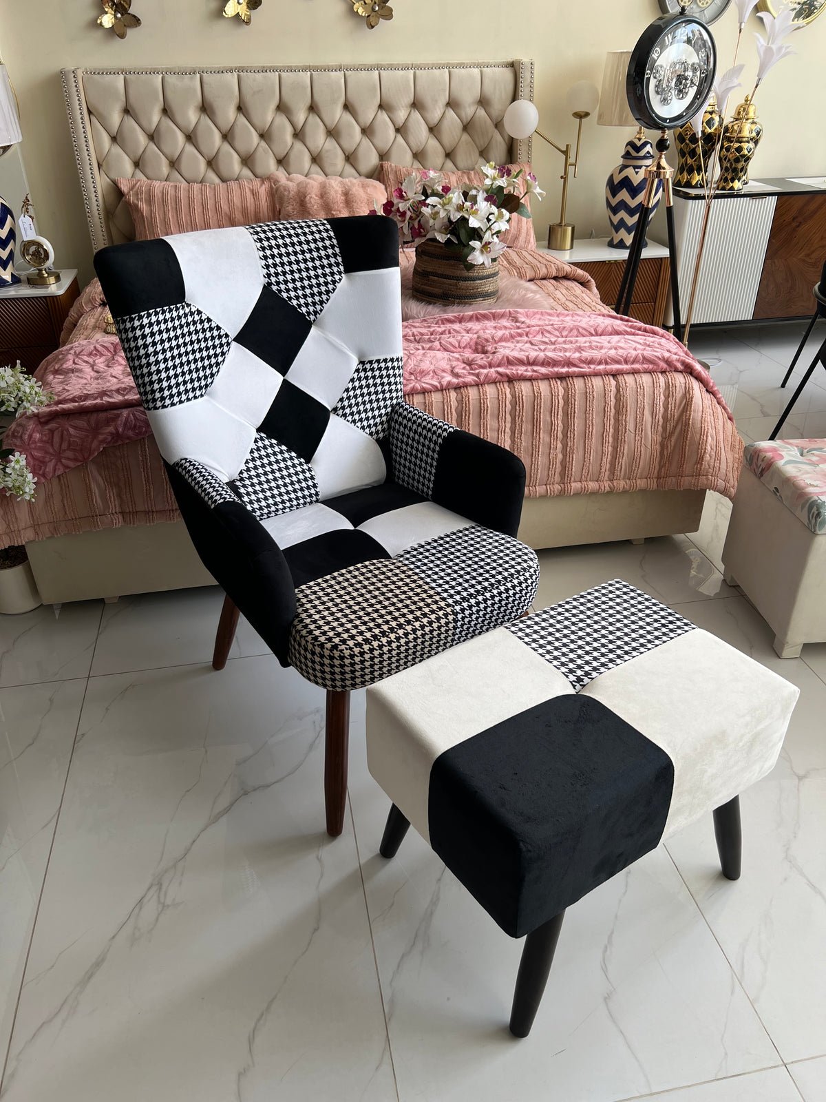Avacardo Patchwork chair with Large stool