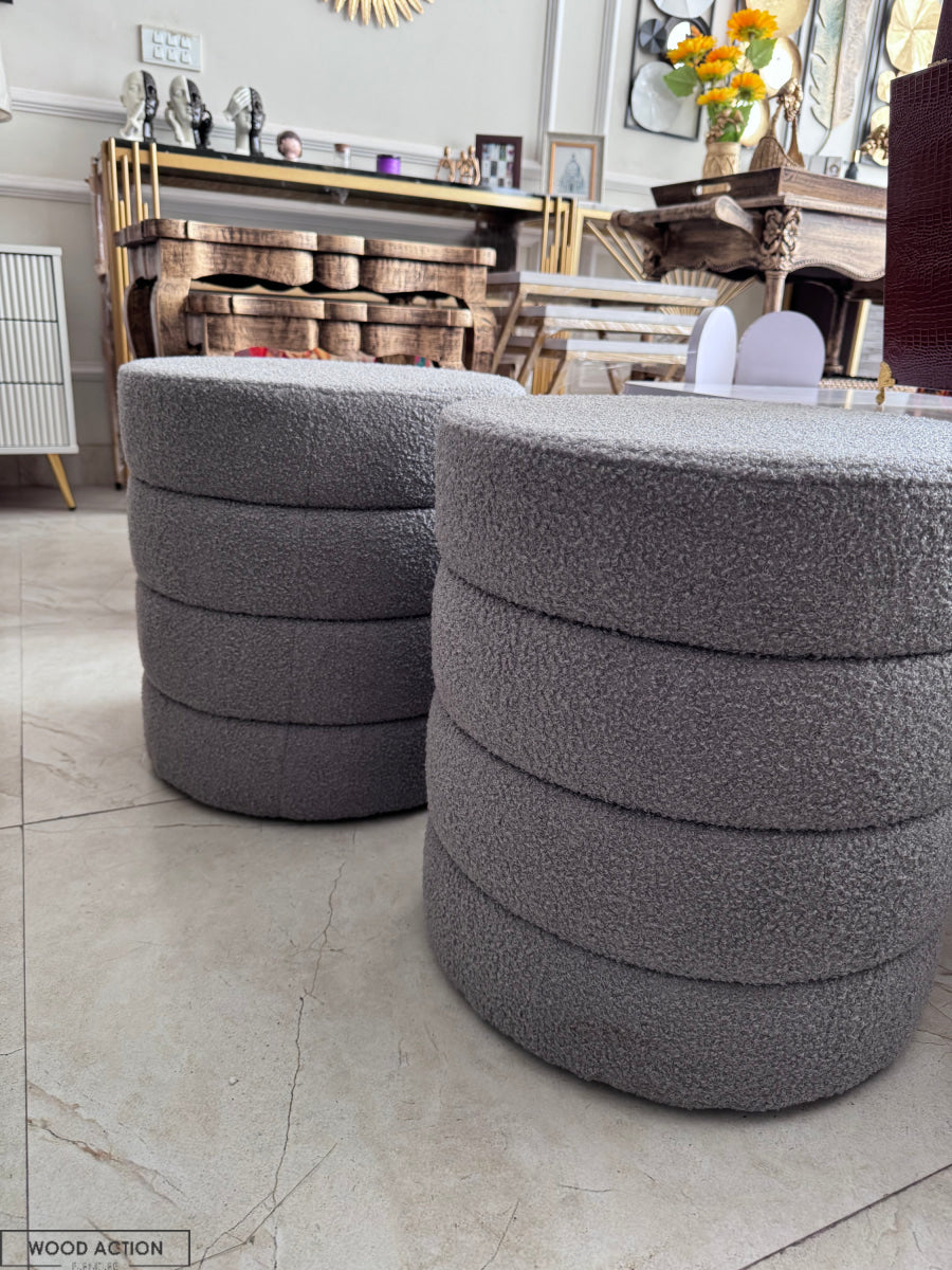 Boucle Premium Round Stool Grey 0010