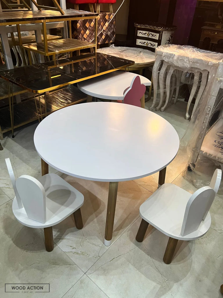 Bunny Rabbit Round Table & 2 Chairs – Wood Action