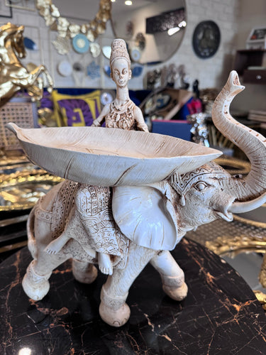 Large Elephant Decor White Antique