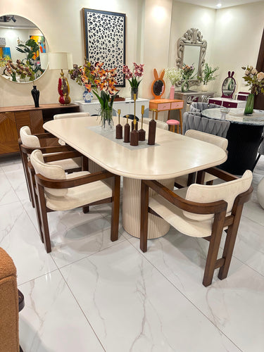 Off White Deco Dinning Table with Ladderback Chairs