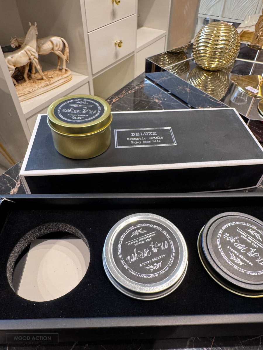 Set Of 3 Metallic Box Candle