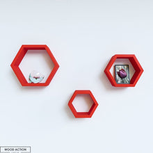 Set Of Three Hexagon Shelf - Multicolor Red
