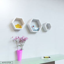 Set Of Three Hexagon Shelf - Multicolor White