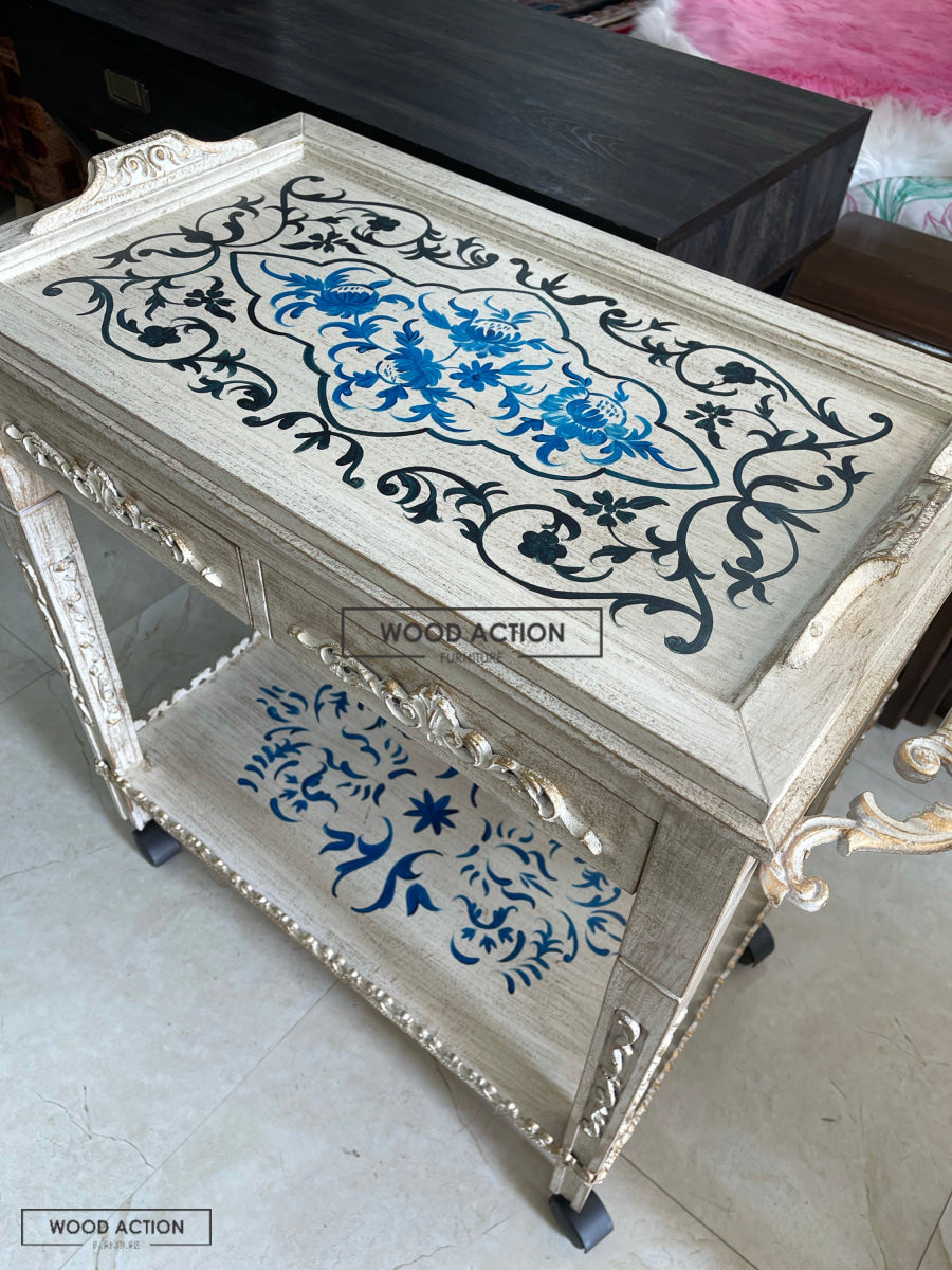 Sofia Blue And White Detachable Wooden Trolley