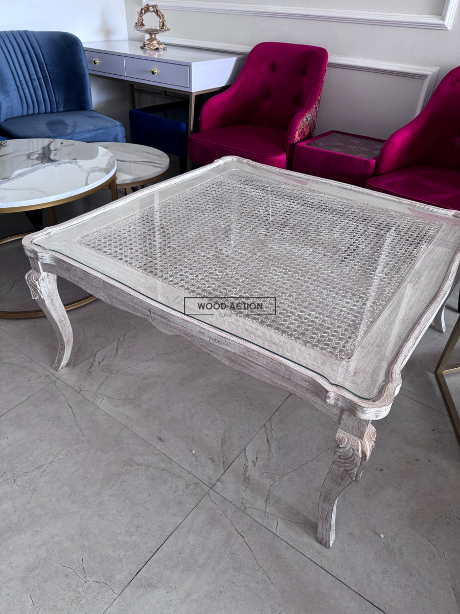 White Cane Center Table