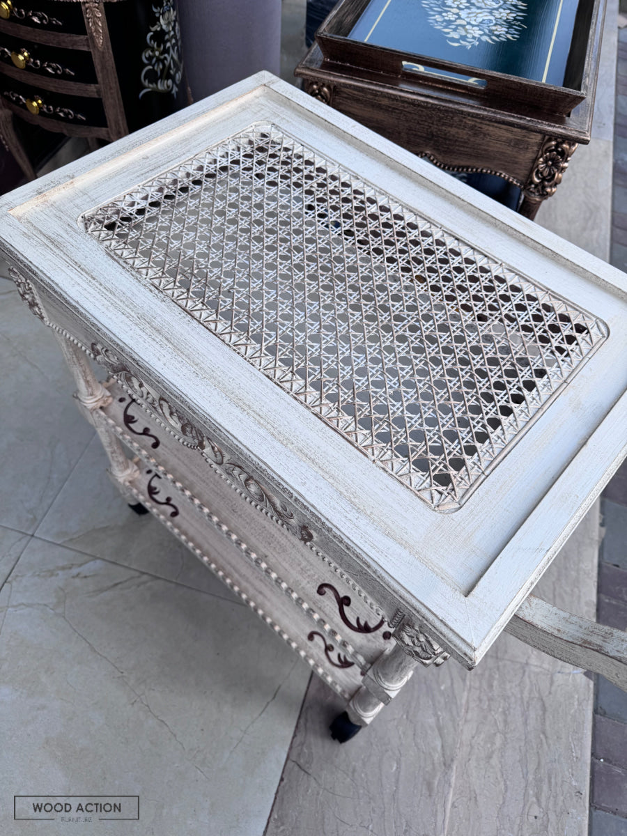 White Cane Wooden Trolley